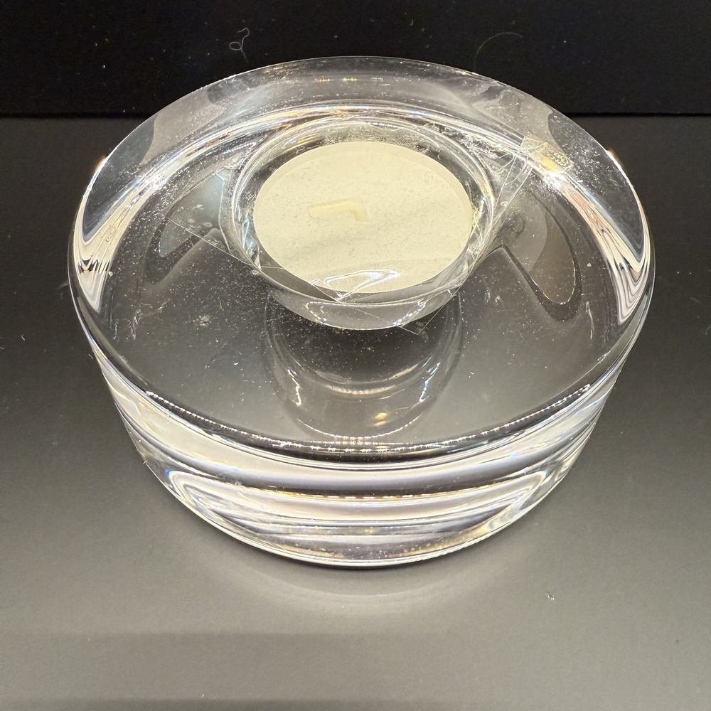 Vintage Orrefors Sweden Puck Crystal Tealight Candle Holder Lena Bergstrom NIB